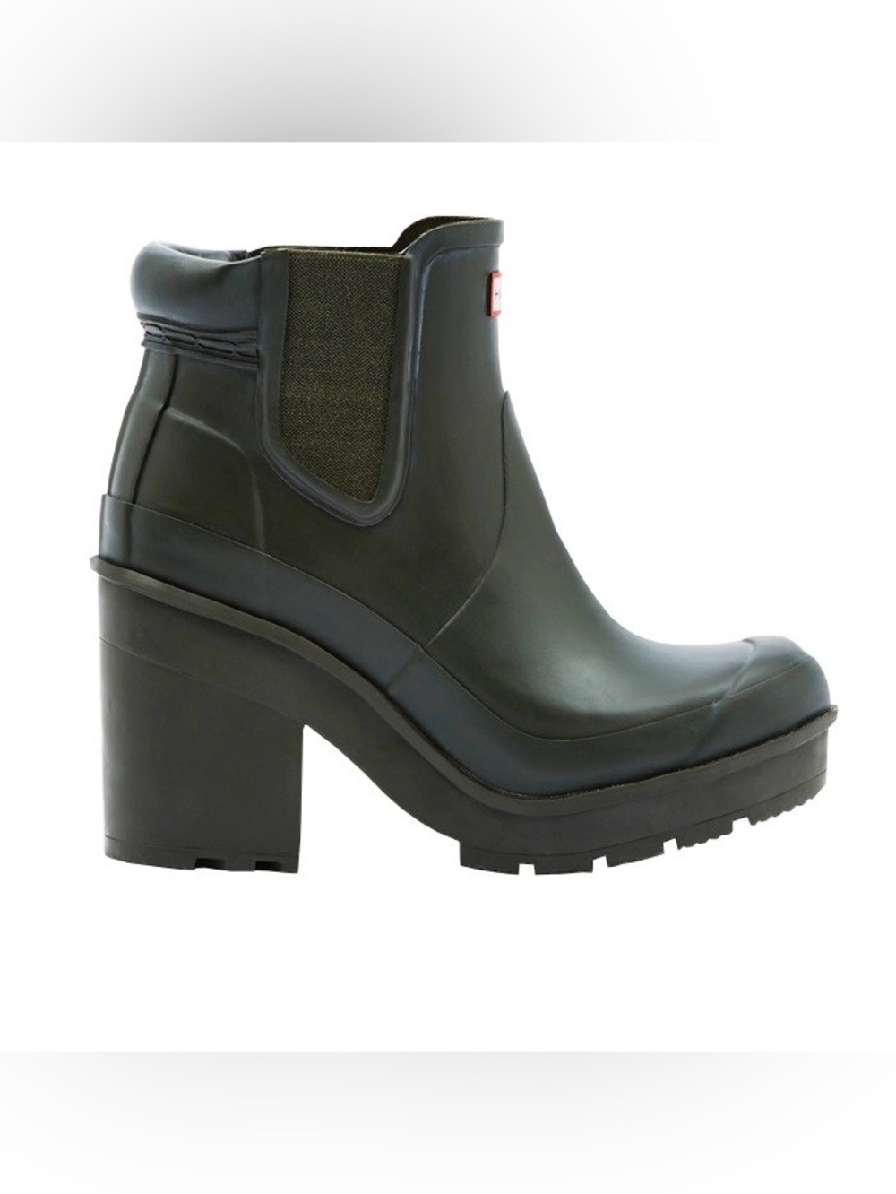 Hunter RARE Original Block Heel Chelsea Ankle Deep Olive Rain Boots Size 9